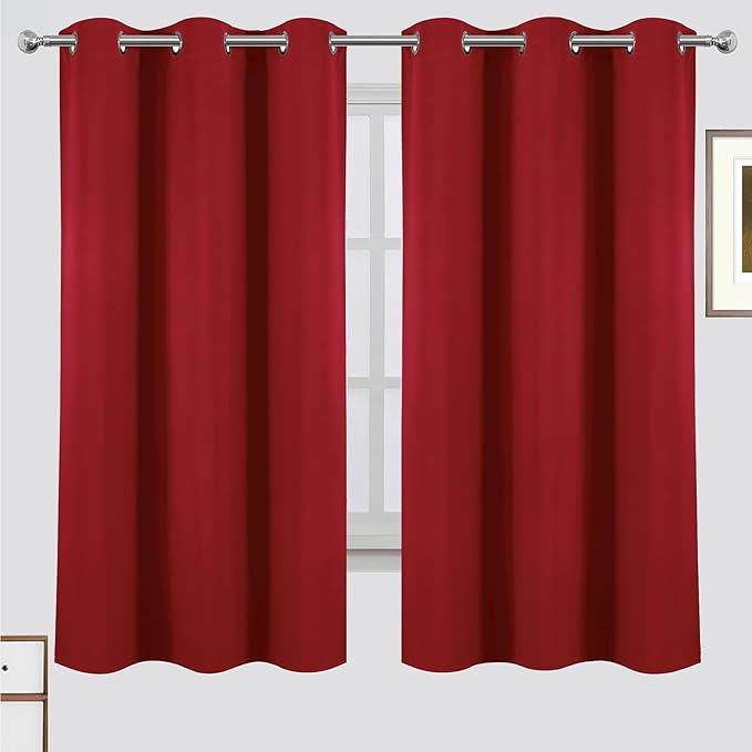 LEMOMO 100% Blackout Curtains 42 x 63 Inch Red Curtains 2 Panels Darkening Thermal Insulated Bedroom Curtains