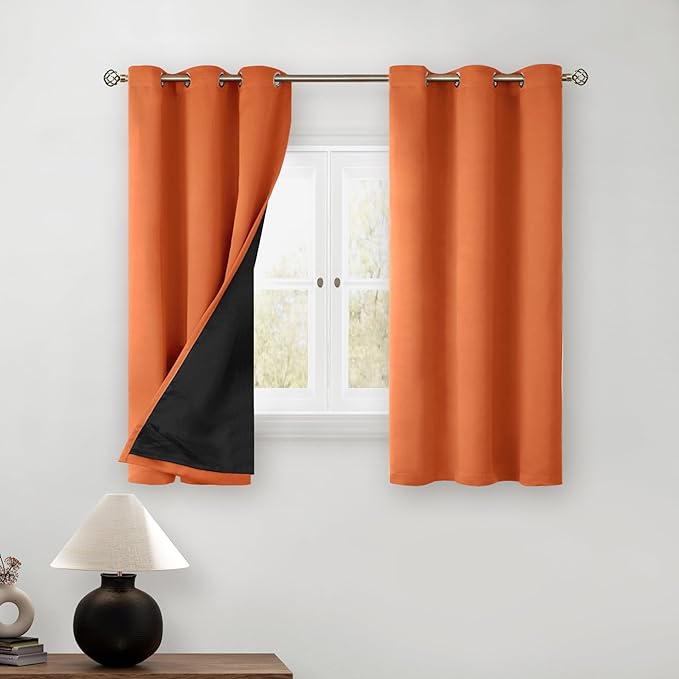 BGment Short 100% Blackout Curtains for Bedroom, Thermal Insulated Lined Energy Efficiency Noise Reducing Grommet Curtains 54 Inch Length for Small Window 2 Panels Each 42 Inch Wide, Burnt Orange