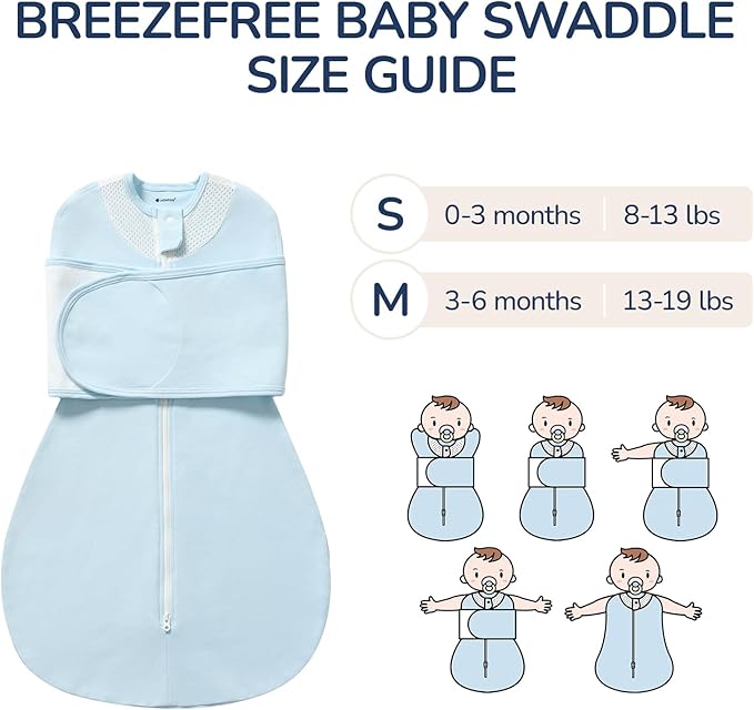 Swaddles for Newborns, Safe Sleep Swaddle Sack with Mesh Design, 100% Cotton, 3-Way Adjustable Transitional Swaddle
