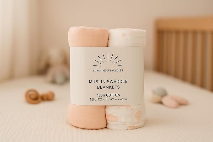 Soft 100% Cotton Swaddles for Newborns, 2- Pack - Large, Breathable Baby Blanket - Versatile, Durable Muslin Swaddle Blankets - Perfect Newborn Essentials