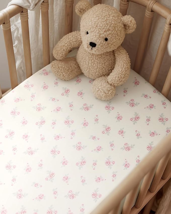 Pack and Play Sheets Fitted, Mini Crib Sheets 2-Pack for Pack N Play Mattress, Stretchy Playpen Sheet for Boys Girls, Softness and Breathable, 38" x 26"