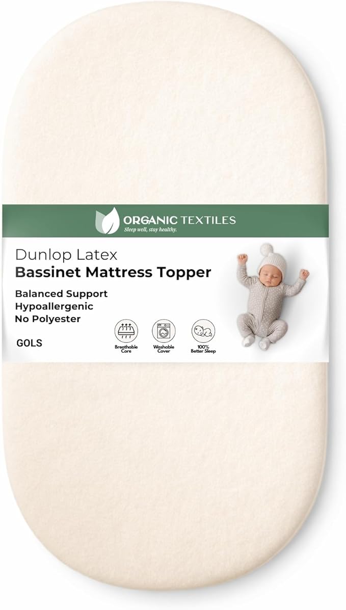 ORGANIC TEXTILES Organic Baby Mattress Topper with Tencel Removable Cover - GOLS/GOTS Certified - Breathable, Hypoallergenic, 3" Bassinet (30"x15")
