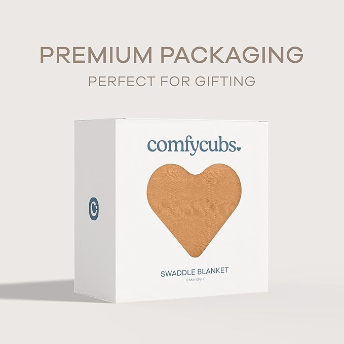 Comfy Cubs Muslin Swaddle Blankets Pack of 1, 47 x 47 Inch Soft Cotton Baby Blanket Set, Large Multipurpose Wraps for Newborns - Self-Soothing Swaddles for Newborns - Caramel