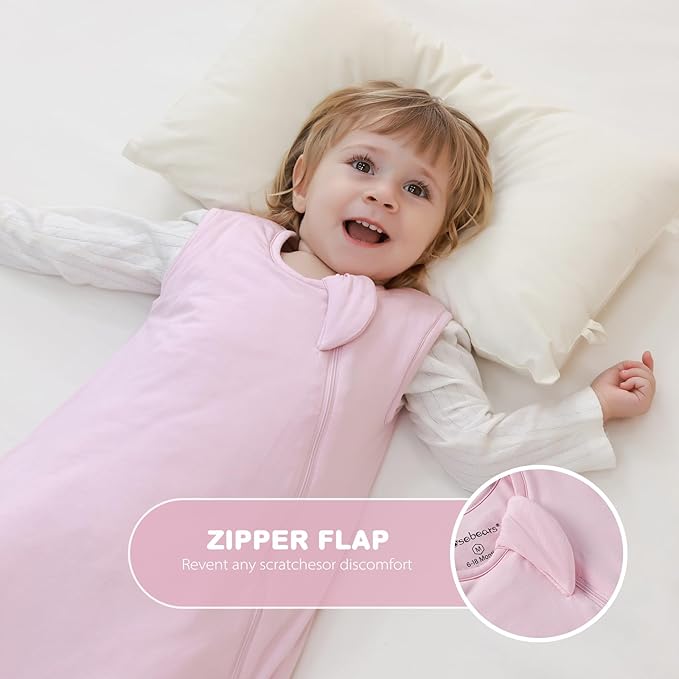 Mosebears Unisex Baby Sleep Sack 1.0 TOG, Supersoft Rayon Made from Bamboo Wearable Blanket with 2-Way Zipper (Blush,6-18 Months)