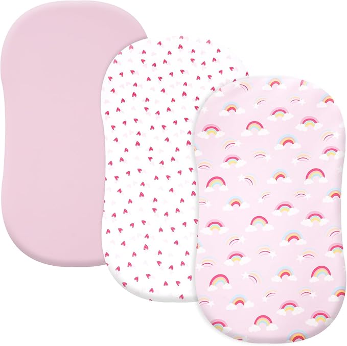 david's kids 3 Pack Bassinet Sheets, Ultra Soft Breathable Comfortable Baby Sheet Set for Girls Neutral, Univeral Fit for Most Cradle and Bassinet Mattress, Rainbow