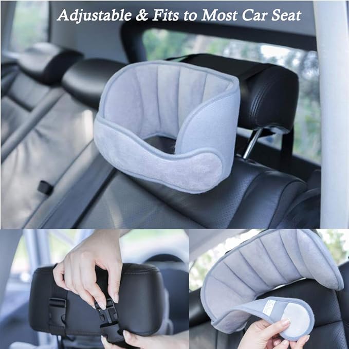 Baby Car Seat Head Support Band - Comfortable Head & Neck Pillow Support, AdjustableCar Seat Neck Relief, Grey