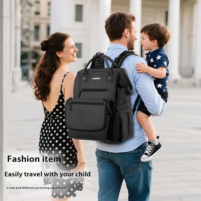Diaper Bag Backpack for Extended Trips, Detachable Changing Pad, Large Opening Multifunctional (Black)