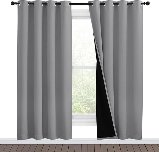 NICETOWN Full Shade Curtain Panels, Pair of Energy Smart & Noise Blocking Out Blackout Drapes for Dining Room Window, Thermal Insulated Guest Room Lined Window Dressing(Silver Grey, 55 x 78 inch)