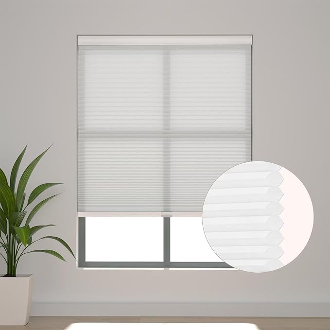 Changshade Cordless Light Filtering Cellular Shades for Indoor Windows Doors, Pull Down Honeycomb Blinds Thermal Insulated 1.5 Inch Accordion for Home, Bedroom, Bathroom, Nursey,21" W×50" H, White