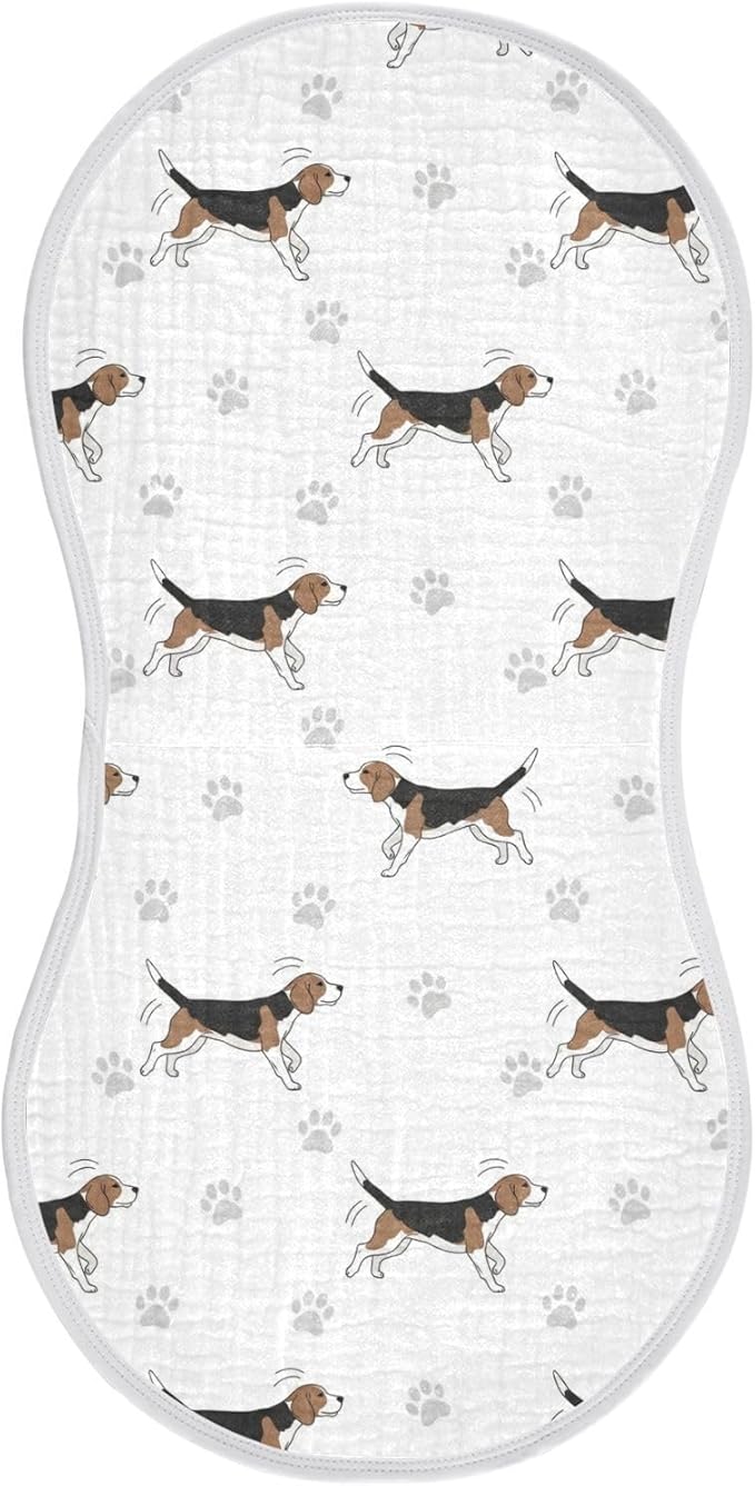Qinllo 1 Pack Muslin Burp Cloths Beagle Paw Print White Cotton Baby Burp Cloths Extra Absorbent and Soft Thick Burping Cloth for Newborn Boys Girls 22x11 Inch