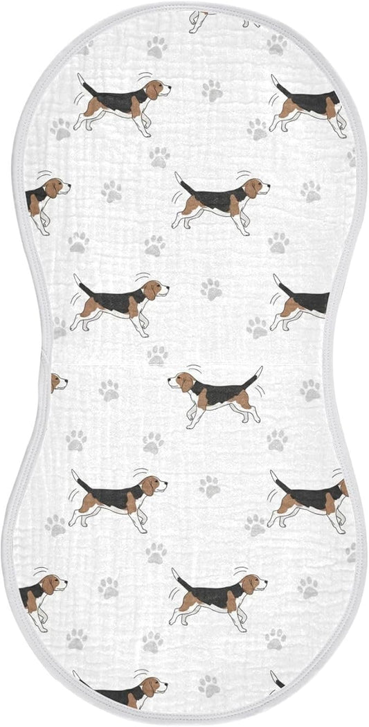 Qinllo 1 Pack Muslin Burp Cloths Beagle Paw Print White Cotton Baby Burp Cloths Extra Absorbent and Soft Thick Burping Cloth for Newborn Boys Girls 22x11 Inch