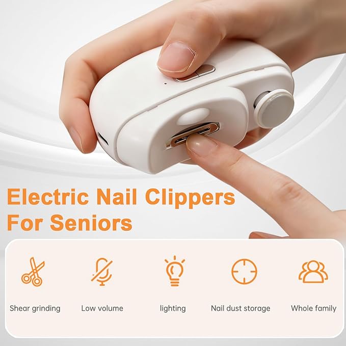 Electric Nail Clippers for Seniors,2026 New 3-in-1 Easyclip Smart Nail Clipper for Baby and Adults,Automatic Electric Nail Clipper with Polishing and Led Light,Suitable for Fingernail Toenails(Pink)