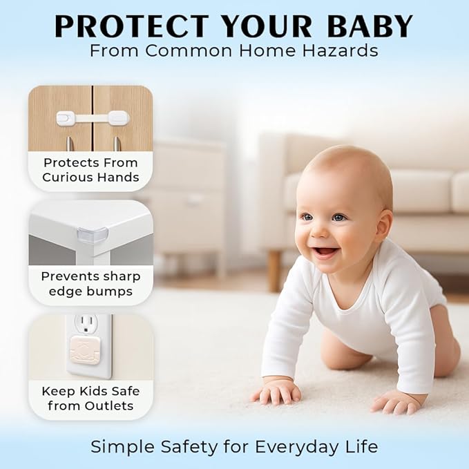 Baby Proofing Kit (15 Pack) – Complete Child Safety Set for Home Protection | Includes Cabinet Locks, Corner Guards & Outlet Covers | Easy No-Tool Install – Keep Your Baby Safe & Parents Stress-Free