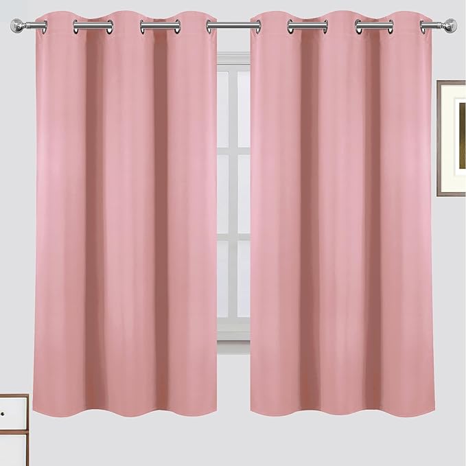 LEMOMO Blackout Curtains 42 x 63 Inch Pink Curtains 2 Panels Darkening Thermal Insulated Bedroom Curtains