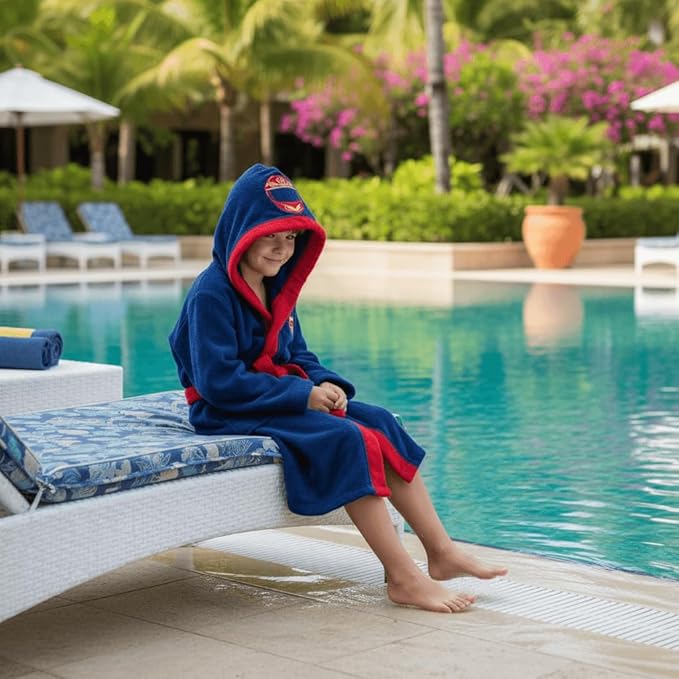 BAGNO MILANO Kids Organic Turkish Cotton Hooded Beach Cover-Up Towel, GOTS Certified, for Boys and Girls (Driver Navy, 3-4 Years)