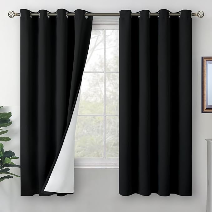 BGment Black Blackout Curtains for Bedroom 63 Inch Length 2 Panels Set, Thermal Insulated Bedroom Curtains Soundproof Room Darkening Window Curtain Drapes, Each Grommet Curtains 52 Inch Wide