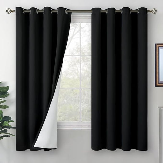 BGment Black Blackout Curtains for Bedroom 63 Inch Length 2 Panels Set, Thermal Insulated Bedroom Curtains Soundproof Room Darkening Window Curtain Drapes, Each Grommet Curtains 52 Inch Wide