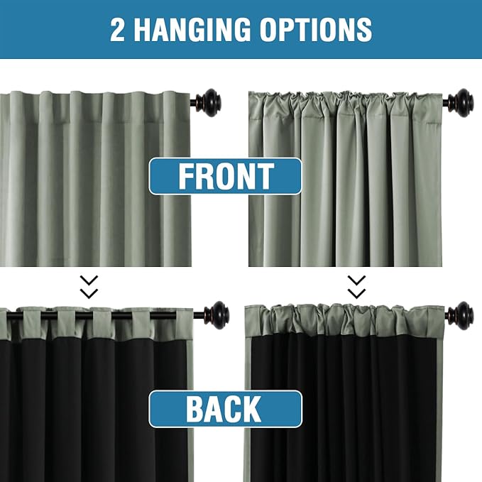 H.VERSAILTEX 100% Blackout Curtains for Bedroom with Black Liner Full Room Darkening Curtain Thermal Insulated Back Tab/Rod Pocket Window Drapes for Living Room, 2 Panels, 42 x 63 Inch, Cyan