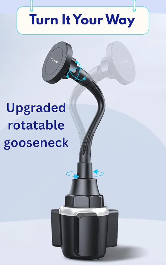 Cup Holder Phone Mount for Car, Magnetic – Designed for MagSafe, Secure Magnetic Hold, Stable Expandable Base, Flexible Reinforced Gooseneck, Compatible with iPhone, Galaxy, Pixel [Not Charger]