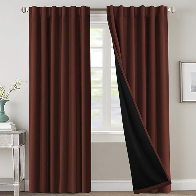 H.VERSAILTEX 100% Blackout Curtains for Bedroom with Black Liner Full Room Darkening Curtain 96 Inch Long Thermal Insulated Back Tab/Rod Pocket Window Drapes for Living Room, 2 Panels, Rust
