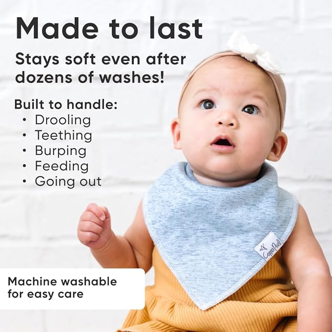 Copper Pearl 4 Pack Soft Cotton Baby Bibs for Drooling and Teething, Absorbent Drool Bibs for Baby Girl and Boy, Adjustable to Fit Newborns to Toddlers, Tons of Styles (Lennon)