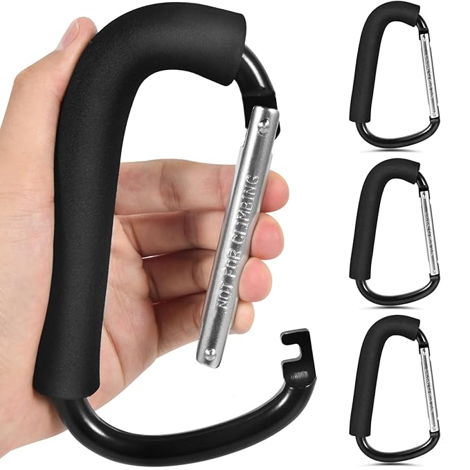 WSSROGY 3 Pack 6.3" Large Stroller Hooks Clip, Heavy Duty Large Carabiner for Mommy Shopping Grocery Bag