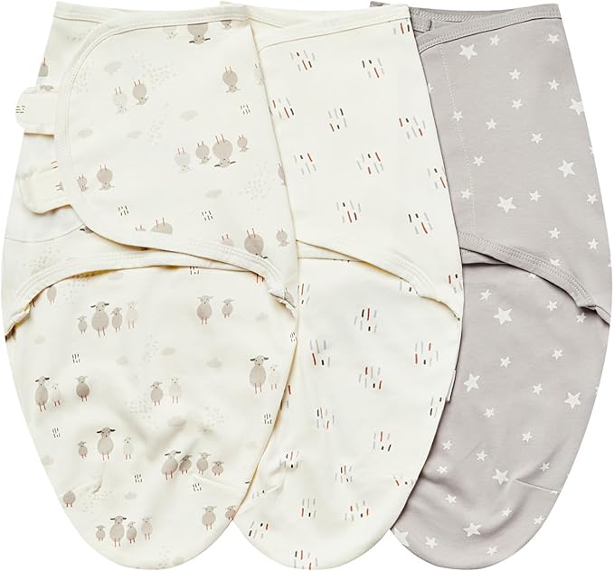 insular Baby Swaddle Wrap, Swaddle Blanket for Newborn and Infant, Adjustable Swaddling Set for Boy and Girl, Soft Cotton Baby Sleep Sack 3 Pack, Beige Sheep, Small(0-3 Month)