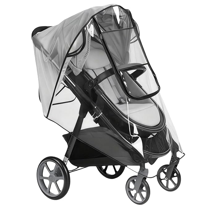 Stroller Rain Cover, Baby Stroller Rain Cover Universal Plastic Stroller Cover, Rain Cover for Stroller, Windproof and Waterproof with Waterproof Zip, Good Air Circulation, Food-Grade EVA Material