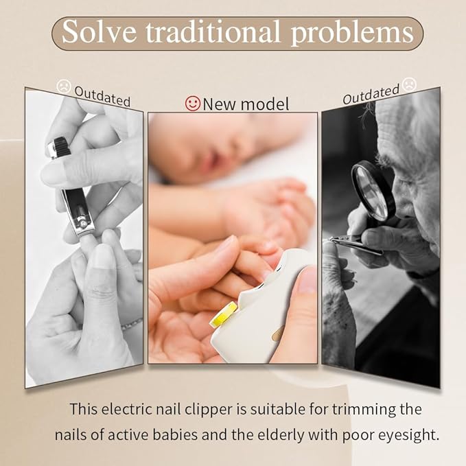 Electric Nail Clippers for Seniors，2026 New Smart Nail Clipper for Seniors，2 in 1 Electric Toe Nail Clipper with Polishing, USB, LED Light, Safety First Nail Clippers Baby with Mini Folding Keychain