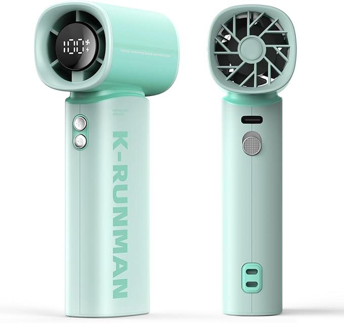 Portable Handheld Turbo Fan,100 Speeds Adjustable Mini Personal Fan, 4000mAh USB Rechargeable Battery Operated, LED Display,Gifts for Women Men Travel/Camping/Outdoor (Green)