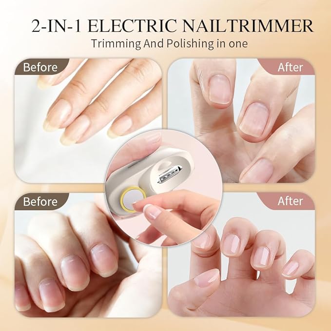 Electric Nail Clippers for Seniors，2026 New Smart Nail Clipper for Seniors，2 in 1 Electric Toe Nail Clipper with Polishing, USB, LED Light, Safety First Nail Clippers Baby with Mini Folding Keychain