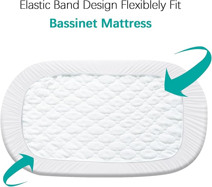 Bassinet Mattress Pad Cover Waterproof, Fits 16” x 32” Dream On Me Karley/Poppy and Chicco Lullago Bassinet, 2 Pack, Ultra Soft Breathable, White and Grey