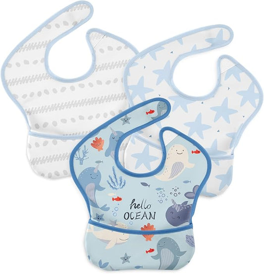 CIVARUA KIDS 3-Pack Waterproof Baby Bibs for Eating - Mess Proof Lightweight Toddler Feeding Bibs with Large Food Catcher