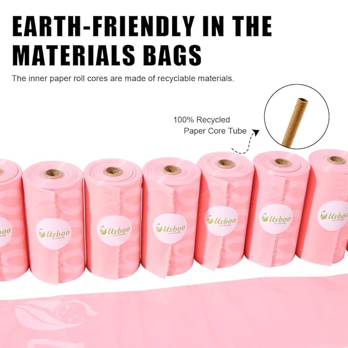 USBOO Disposable Diaper Bags for Baby - 20 Refill Rolls (300 Pack), Disposable Trash Bag with Dispenser - Cherry Blossom Scented, Pink, Ideal for Diaper Dispoal
