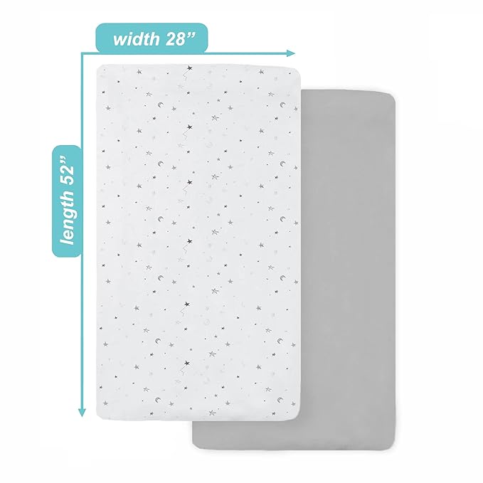 American Baby Company 2 Pack 100% Natural Cotton Fitted Crib Sheets 52" x 28" - Soft, Breathable, Hypoallergenic & Gentle Toddler Bed Sheets, Gray Stars and Gray, Neutral for Boys & Girls