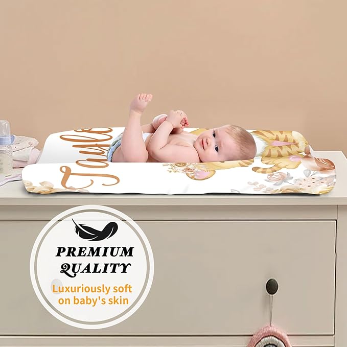 Custom Changing Pad Cover Set - Jersey Knit Ultra Soft Unisex Waterproof Diaper Changing Table Covers with Personalized Name for Baby Boys Girls - Comfy Cozy 2 Pcs Set Style22