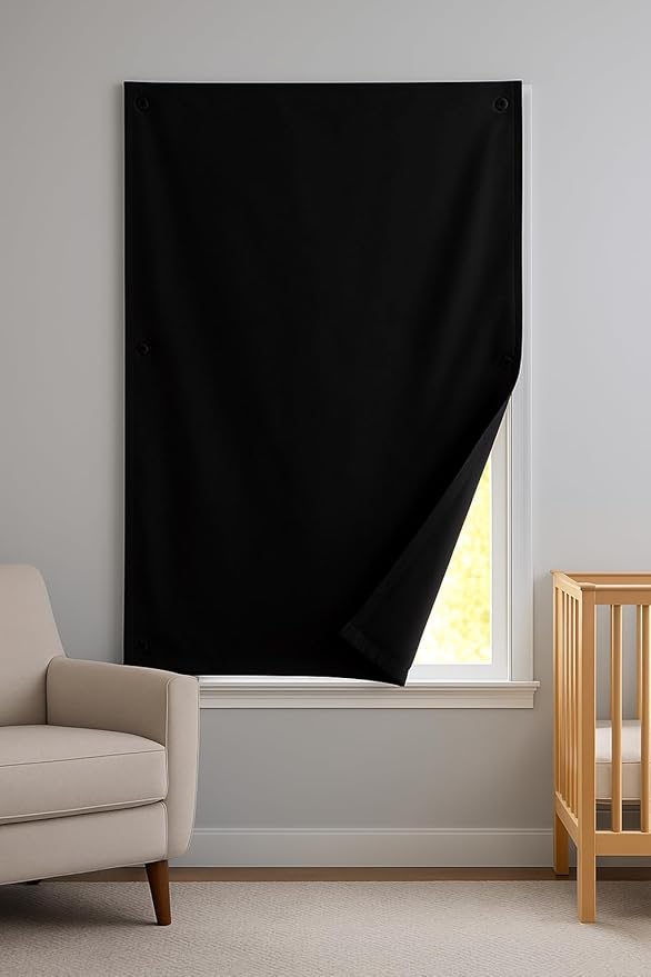 DREAM ART Anywhere Portable Blackout Curtain/Adjustable Blackout Shades/Temporary Blackout Blinds with Suction Cups for Nursery,Children Kids Bedroom or Travel Use,Black,1 pc W51xL71Inch(130X180cm)