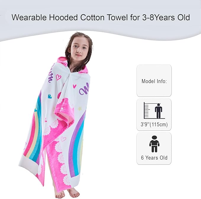 VOOVA & MOVAS Kids Towels with Hood Age 3-8, 30''X50, Soft | Thick | 100% Cotton | Absorbent | Large Wrap| Cover Up, Perfect for Beach, Pool, Bath, Swim, White Magic Unicorn