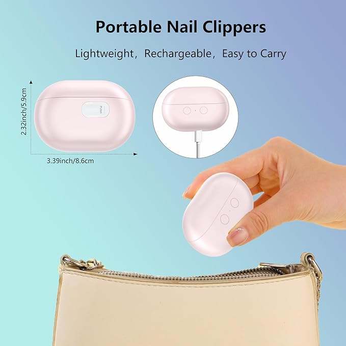 Smart Electric Nail Clipper, 3-in-1 Automatic Nail Trimmer & Polisher with 2 Speeds, LED Light, Rechargeable Nail Clippers for Seniors, Low Vision, Women, Men and Kids (Pink)