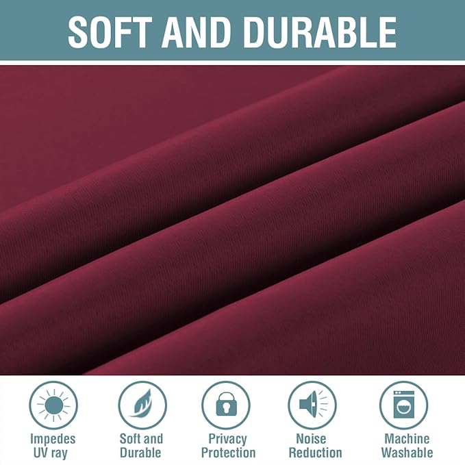 H.VERSAILTEX Blackout Curtains for Christmas Thermal Insulated Window Treatment Curtain 54 inch Length Energy Saving Solid Grommet Top Blackout Drape, One Panel, Burgundy Red, 52" W x 54" L