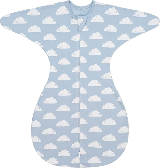 ZIGJOY Baby Transitional Swaddles for Newborns: 0.5 Tog Arms Up Sleep Sack 3-6-12 Months Soft Cotton Shark Fin 2 Way Zipper