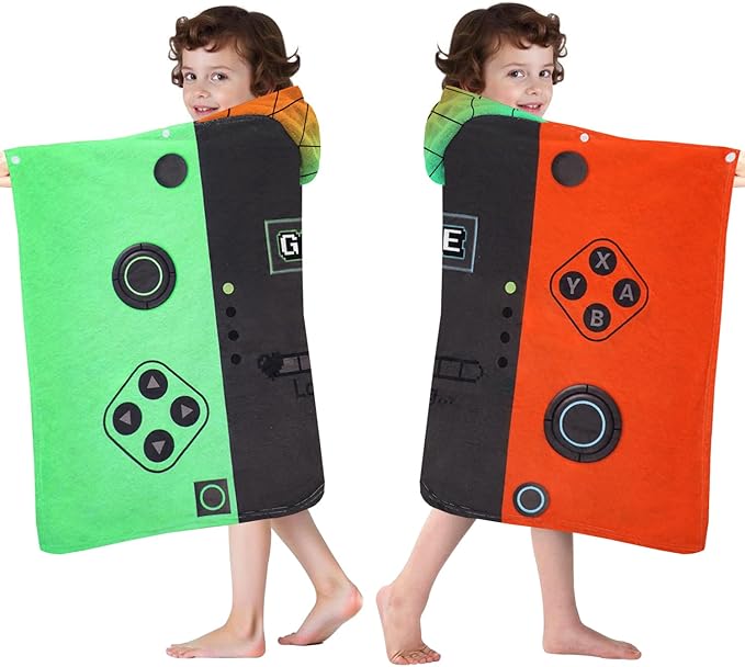 Hooded Towels for Kids- Ultra Soft 100% Cotton Video Game Gamepad Toddler Hood Bath Towels/Pool Terry Towel Beach Poncho Wrap Absorbent Cute Bath & Swim Wrap for Boys & Girls 3-10 Years