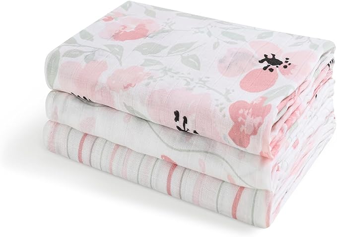 Little Grape Land Muslin Swaddle Blankets 47''x47'' 3 Pack, 100% Cotton Large Size Baby Swaddles for Newborn, Soft Breathable Baby Blankets for Newborns, Daliah