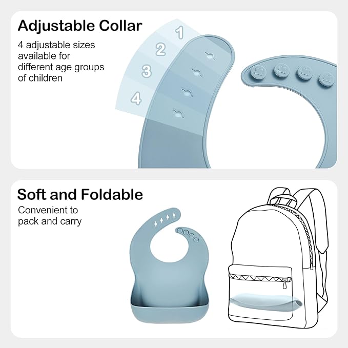 Eascrozn Silicone Bibs for Babies Toddler Set of 3, BPA Free, Soft Adjustable Waterproof Bibs for Feeding Essentials