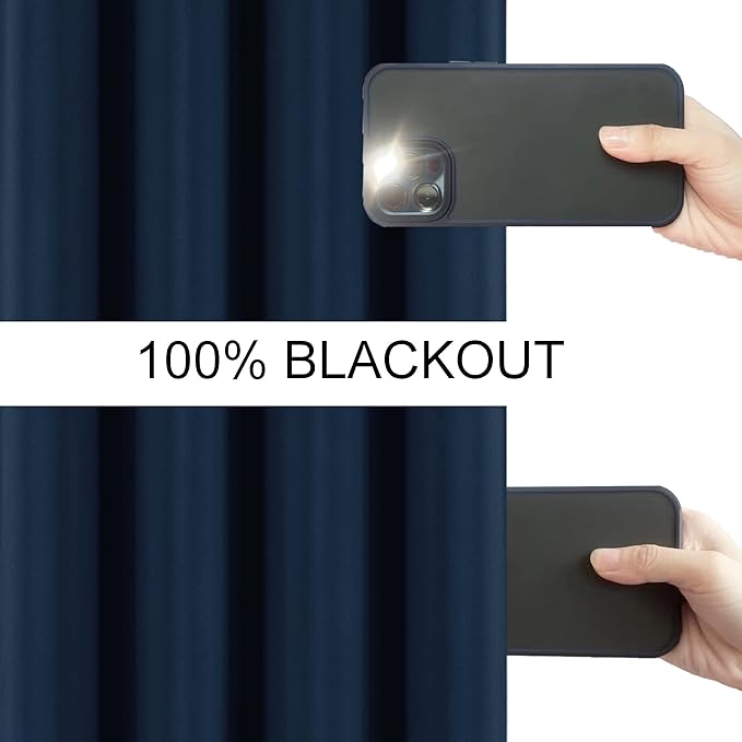 LEMOMO 100% Blackout Curtains 66 x 84 Inch Navy Blue Curtains 2 Panels Darkening Thermal Insulated Bedroom Curtains