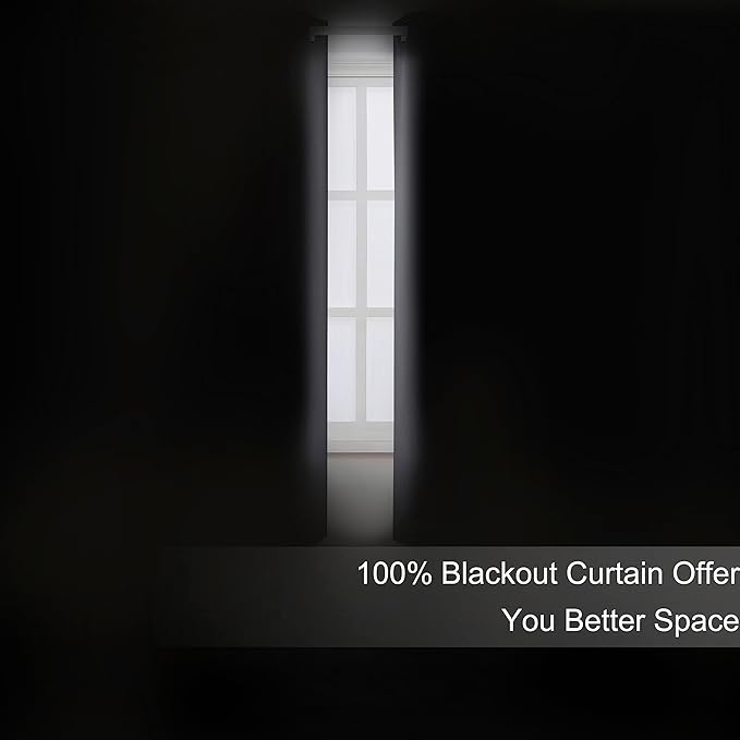 LEMOMO 100% Blackout Curtains 52 x 72 Inch Dark Grey Curtains 2 Panels Darkening Thermal Insulated Bedroom Curtains