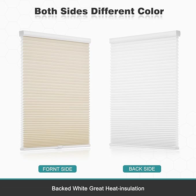 Changshade Cordless Cellular Shades, Light Filtering Honeycomb Shades for Windows, Pull Down Pleated Blinds, Easy to Install for Indoor Windows and French Doors,22" W x 36" H, Beige