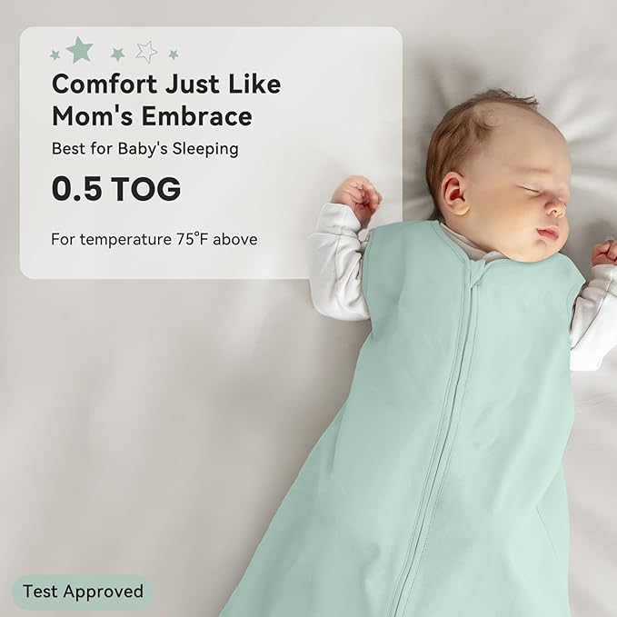 Unnivoll Baby Sleep Sack 0-6 Months 0.5 Tog Wearable Blanket Baby, 3 Pack 100% Cotton Lightweight Sleeping Sack with 2-Way Zipper for Newborn Infant Excavator