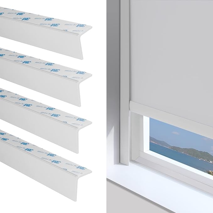 ZSTARR Blackout Light Blockers Side Tracks PVC Light Blockers for Window Shades and Blinds Side Tracks for Blackout Shades Easy to Install Light Blocking Strips for Bedroom (White,58",4pcs)