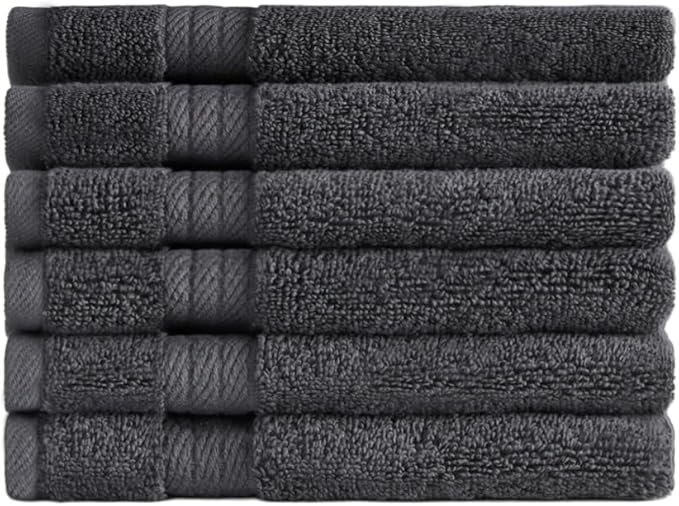 Ozdilek 6-Piece Washcloth Set 13x13 100% Turkish Cotton, 600 GSM, Soft, Gentle on Sensitive Skin, Multi-Purpose Use, Washable, Reusable, Ideal for Baby Care & Spa 6 Towels(Anthracite Gray)